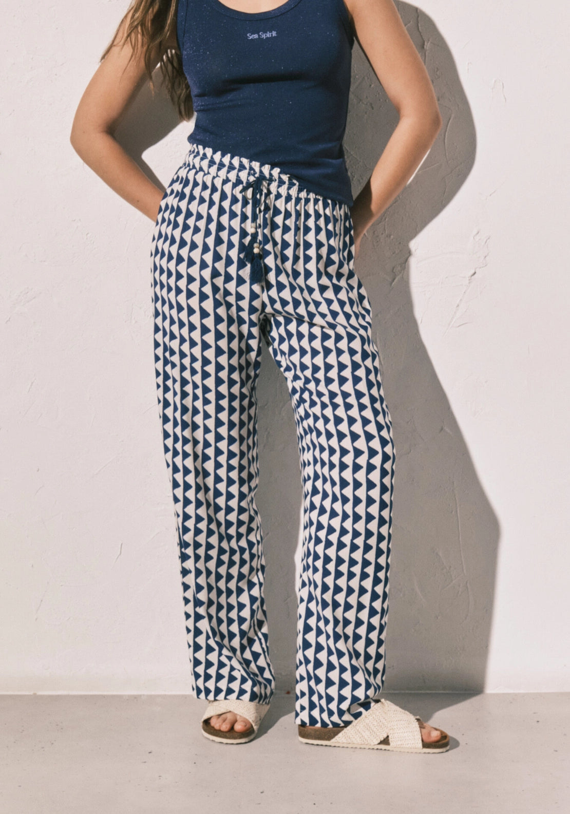 Geometric Print Long Pyjama Bottoms - Blue