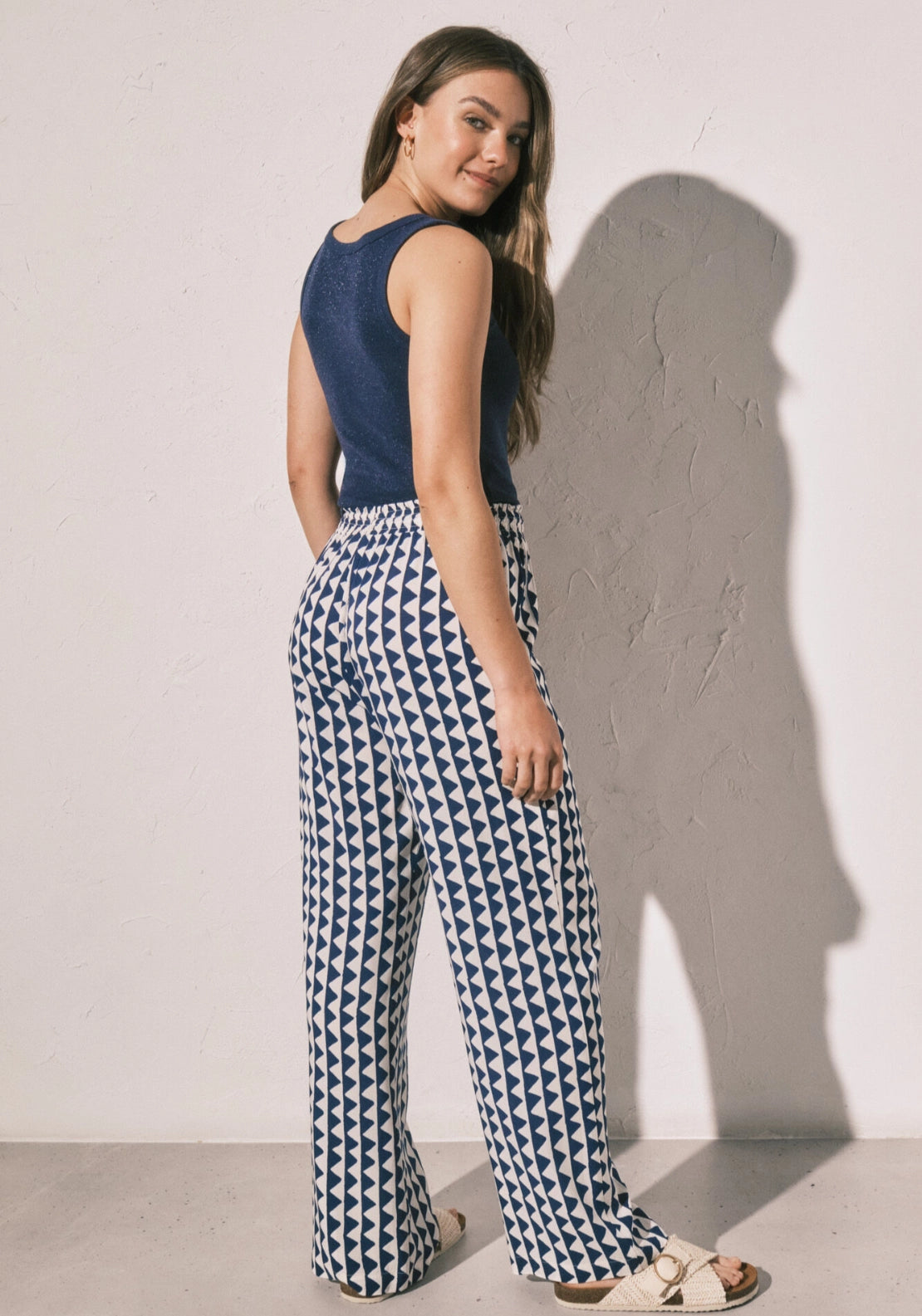 Geometric Print Long Pyjama Bottoms - Blue