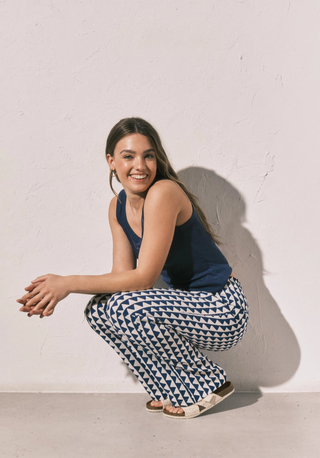 Geometric Print Long Pyjama Bottoms - Blue