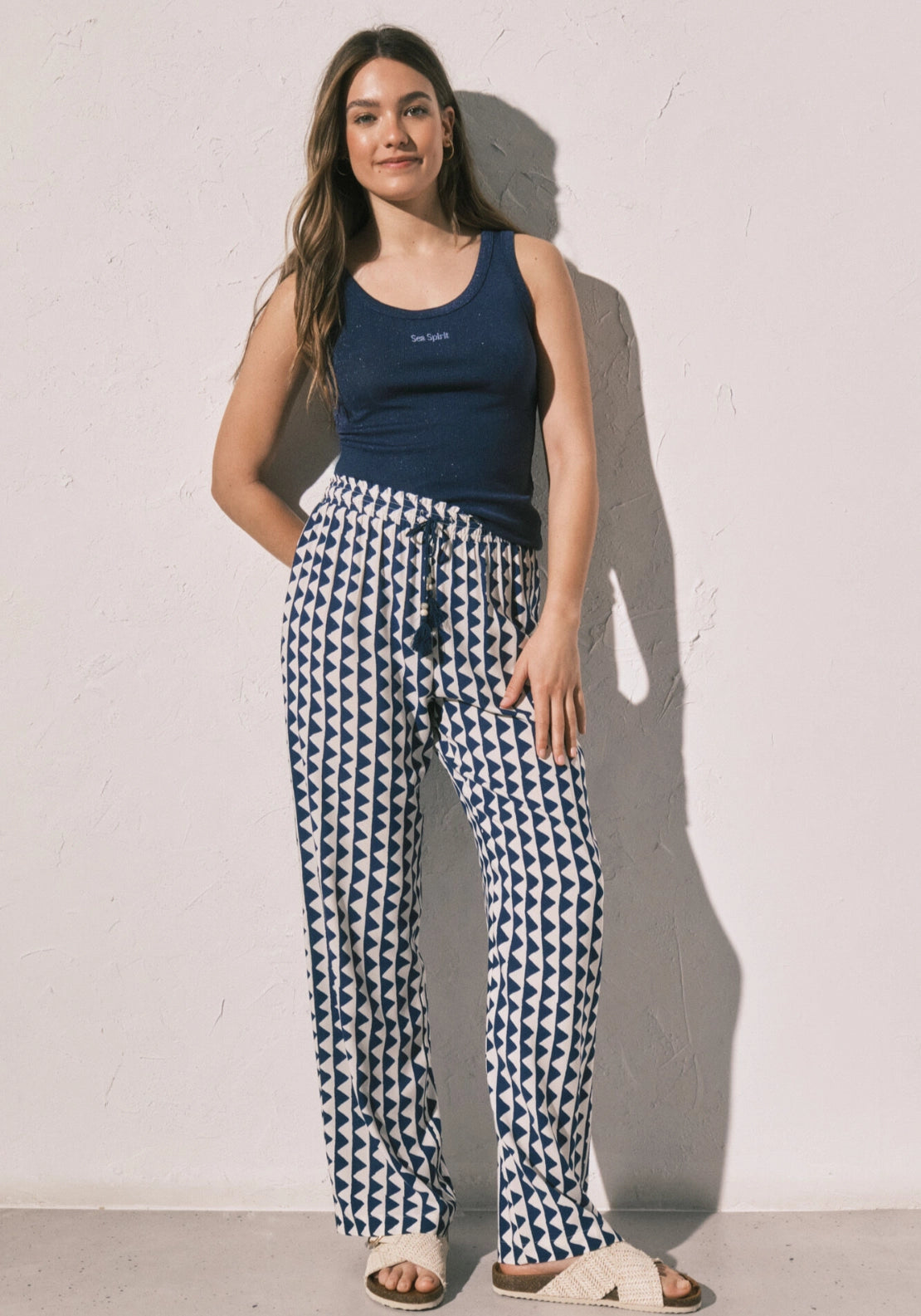 Geometric Print Long Pyjama Bottoms - Blue