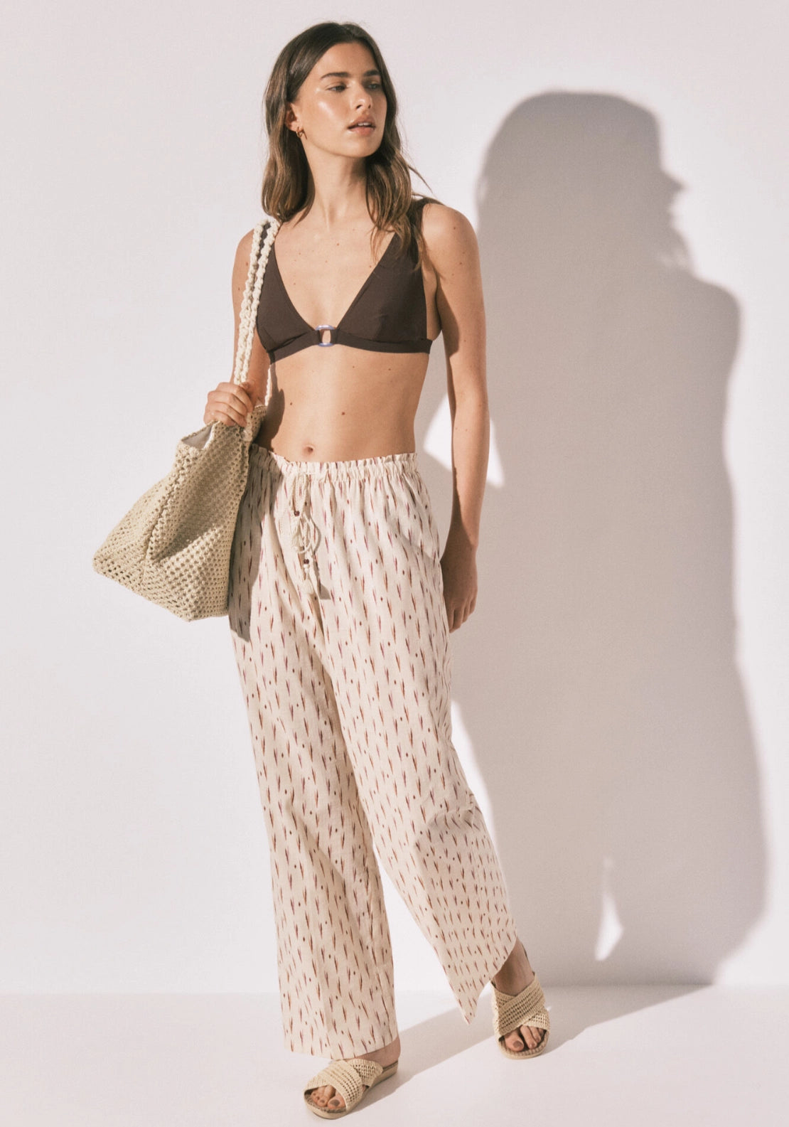 Ikat Print Long Trousers - White