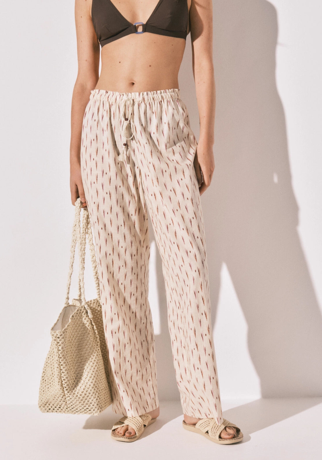 Ikat Print Long Trousers - White