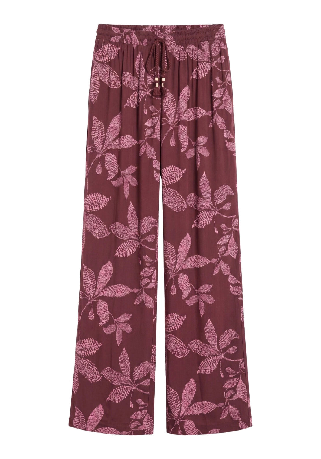 Floral Print Long Trousers - Wine