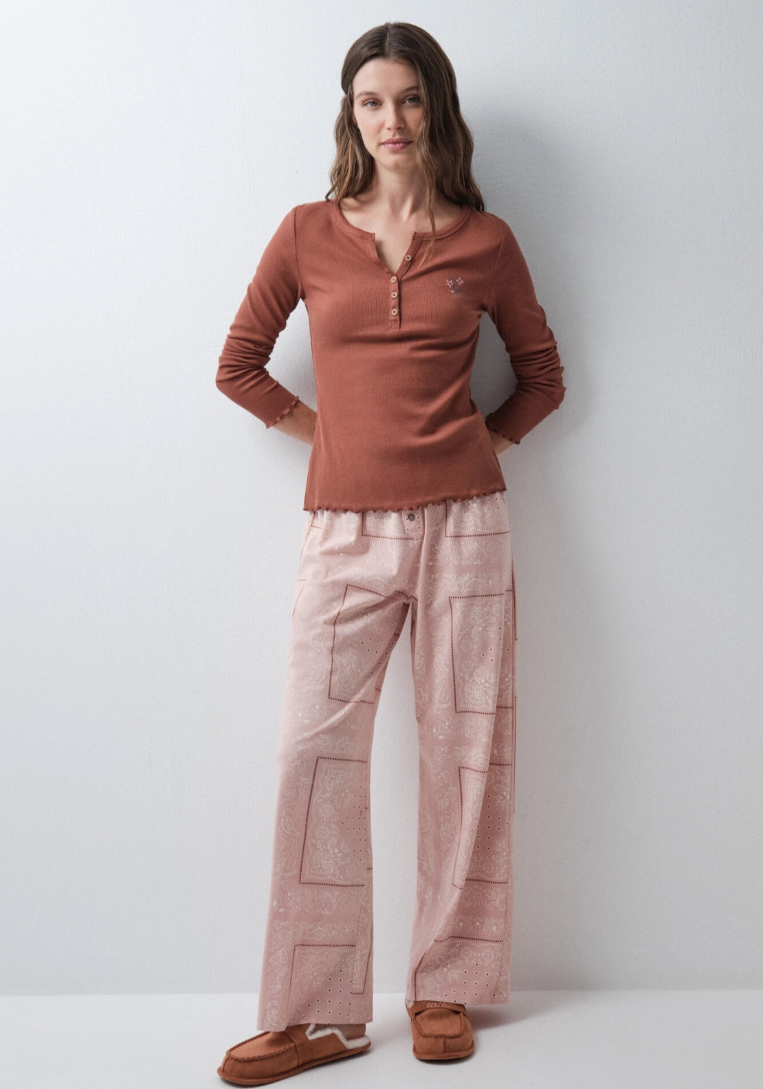 Pink Cotton Bandana Long Pyjama Trousers - Pink