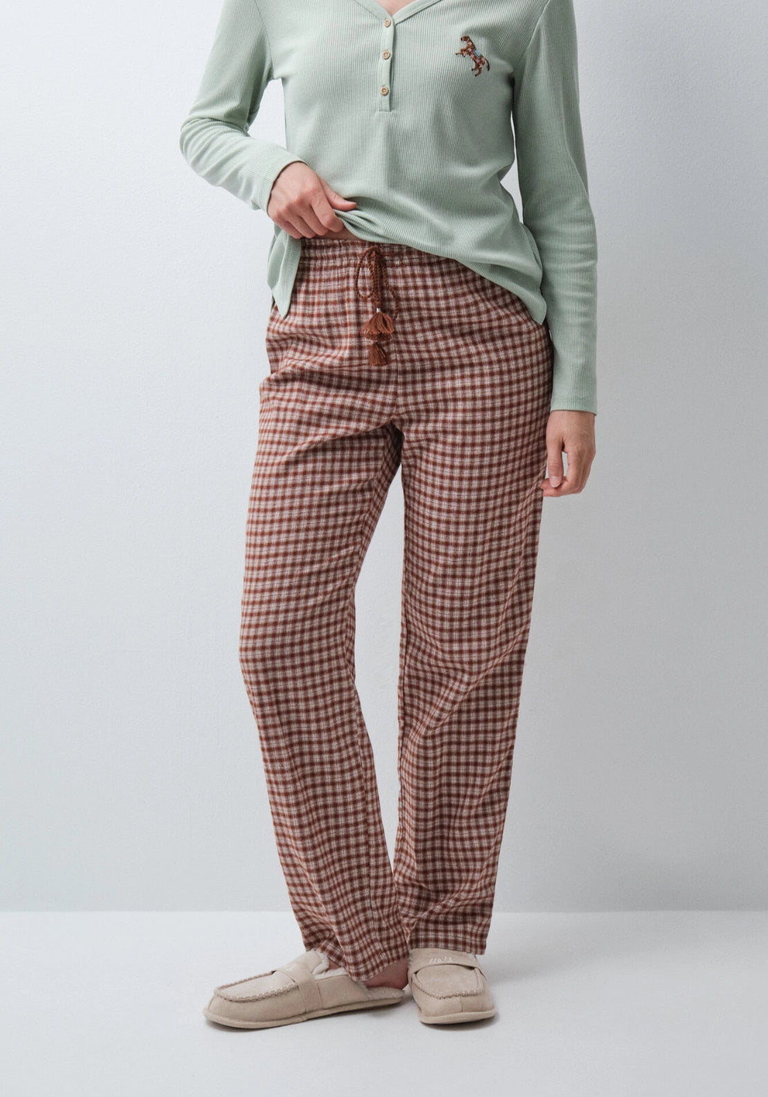 Brown Plaid Long Pyjama Trousers - Brown