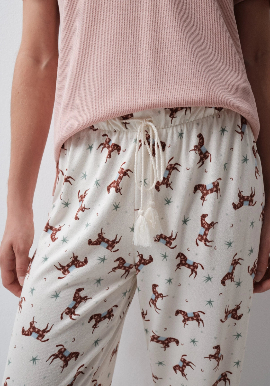 Printed Horse Long Pyjama Trousers - White