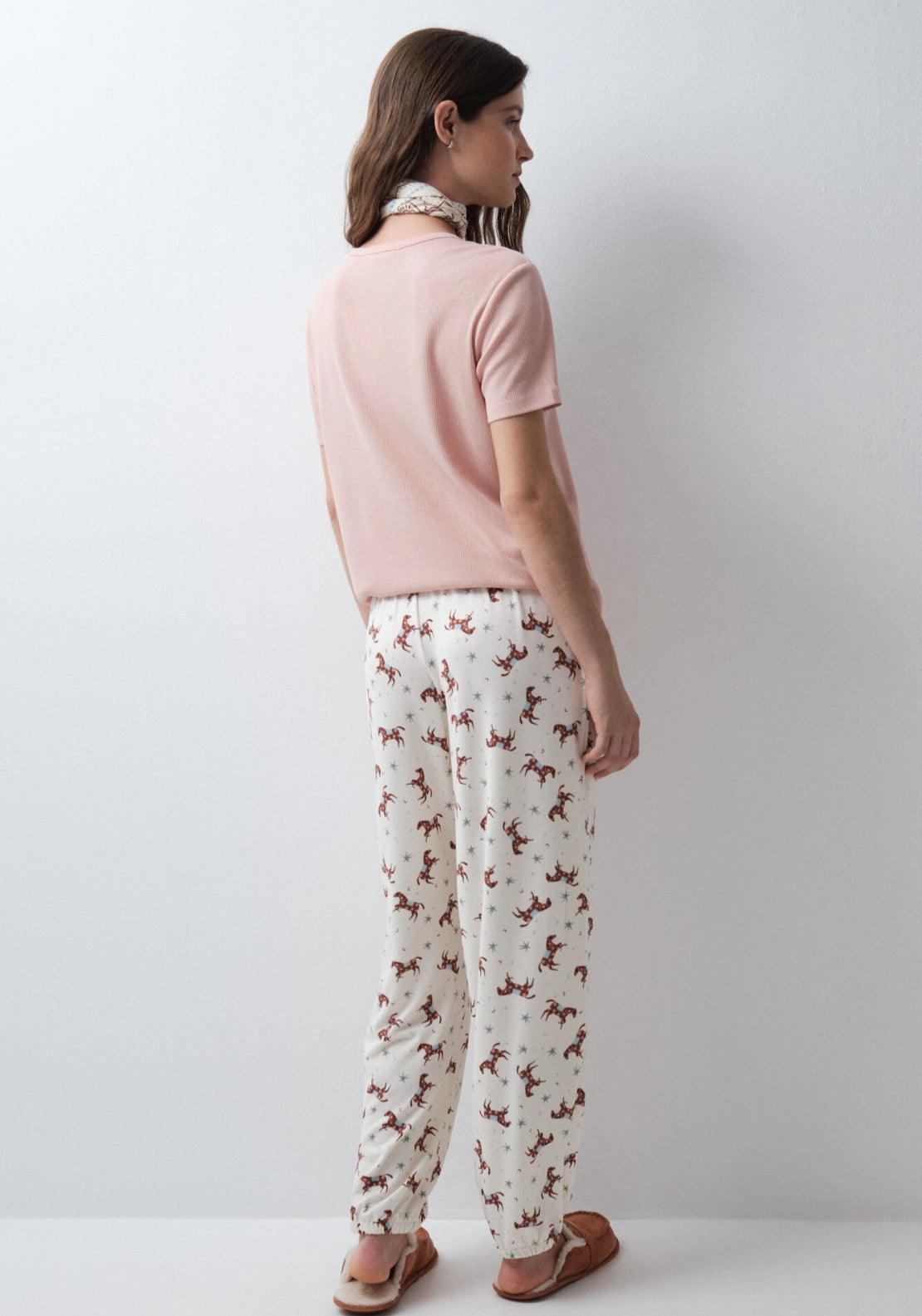 Printed Horse Long Pyjama Trousers - White