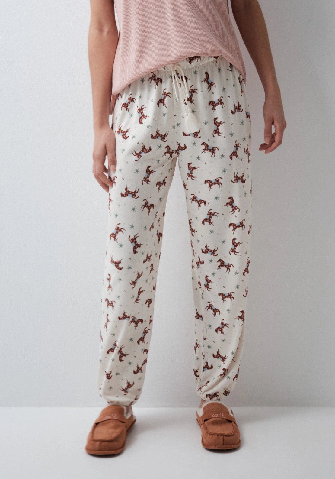 Printed Horse Long Pyjama Trousers - White