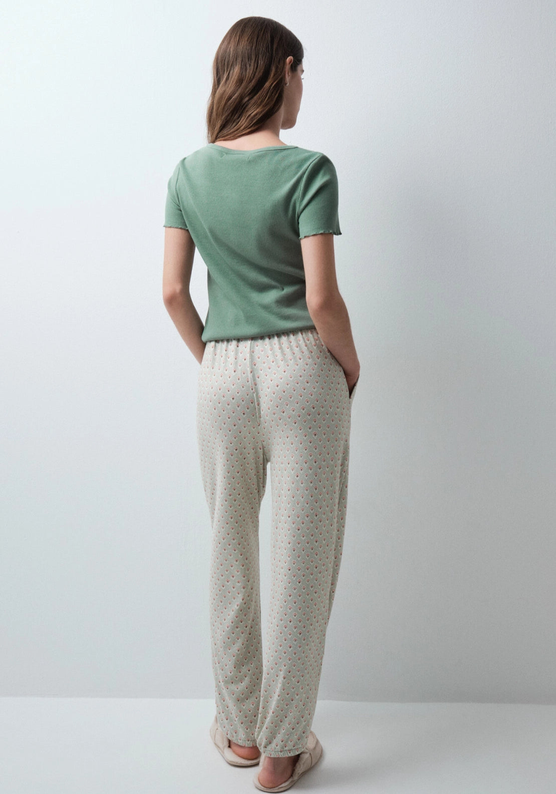 Aqua Green Print Long Pyjama Trousers - Green