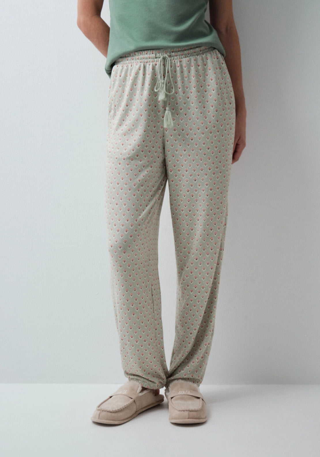 Aqua Green Print Long Pyjama Trousers - Green