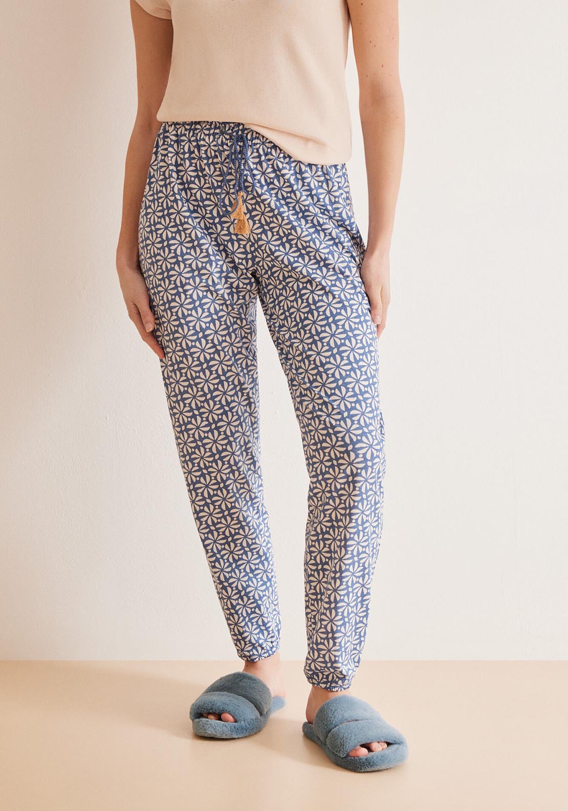 Womens Secret Long printed 100% cotton pyjama bottoms - Blue 1 Shaws Department Stores