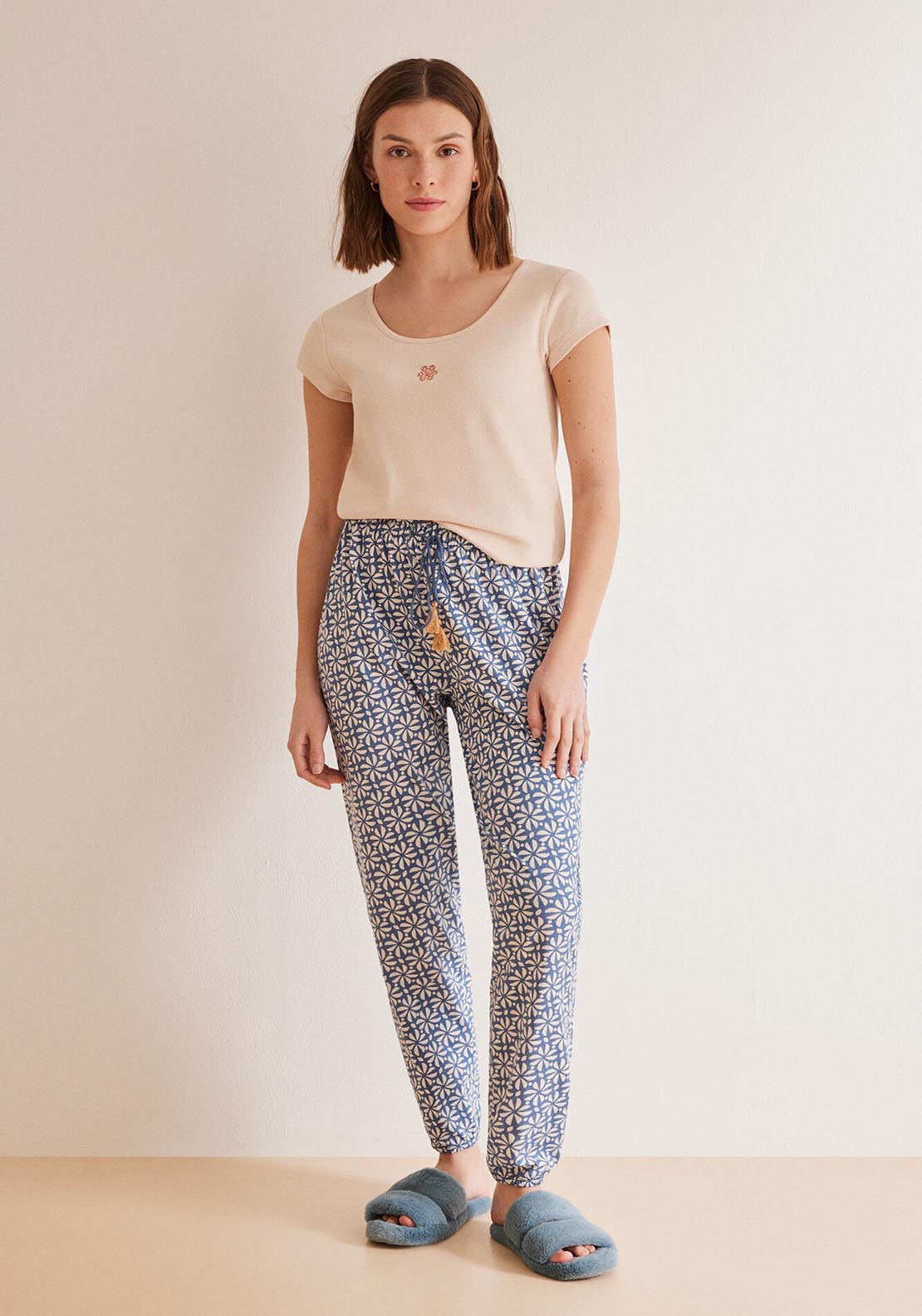 Womens Secret Long printed 100% cotton pyjama bottoms - Blue 2 Shaws Department Stores
