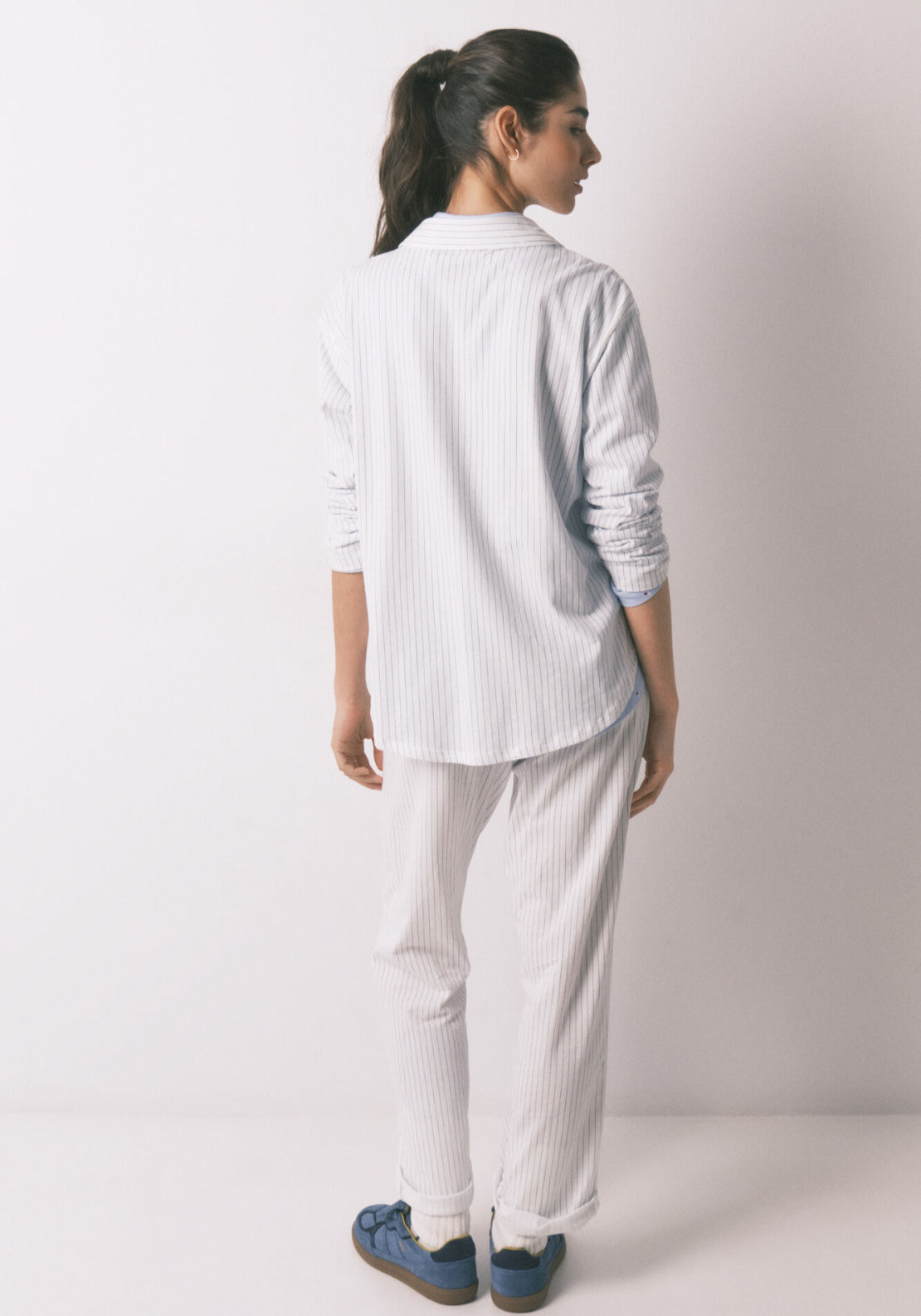 100% Cotton Classic Long Striped Pyjamas - White