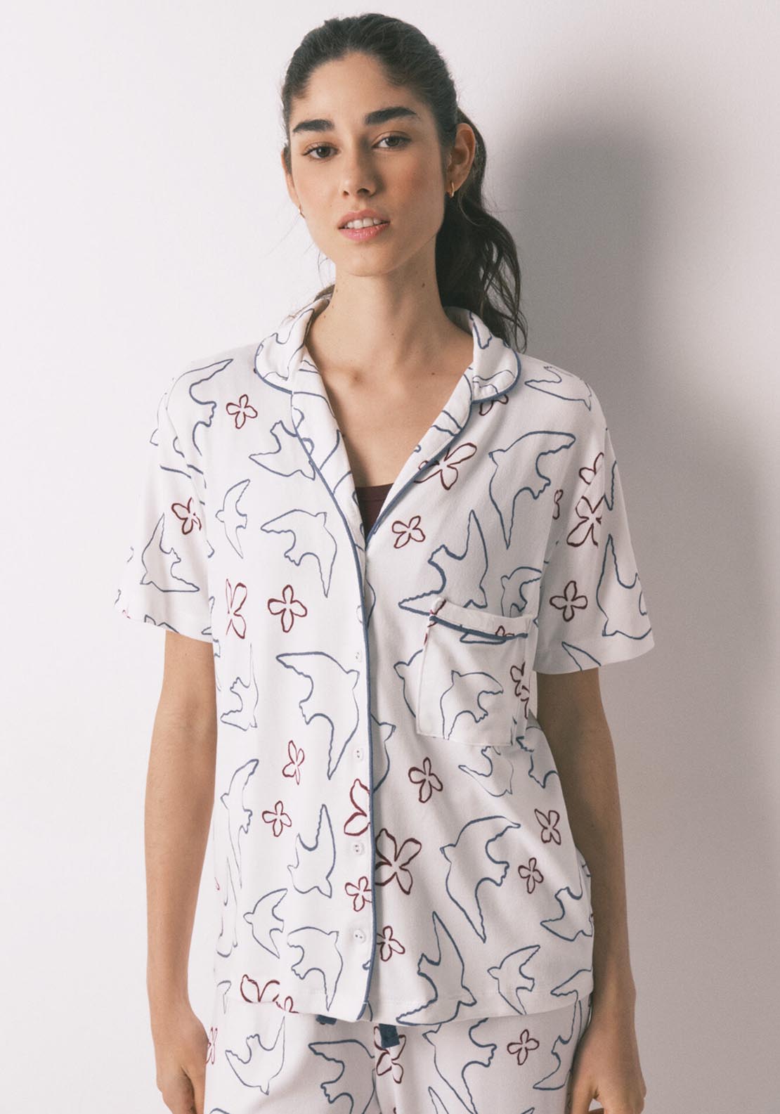Bird Print Classic Pyjamas - White