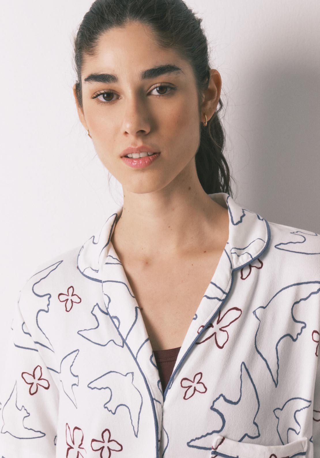 Bird Print Classic Pyjamas - White