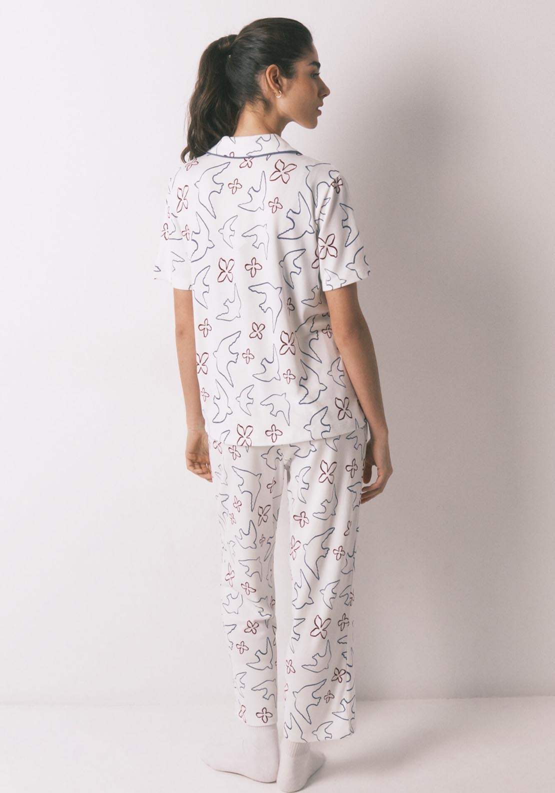Bird Print Classic Pyjamas - White