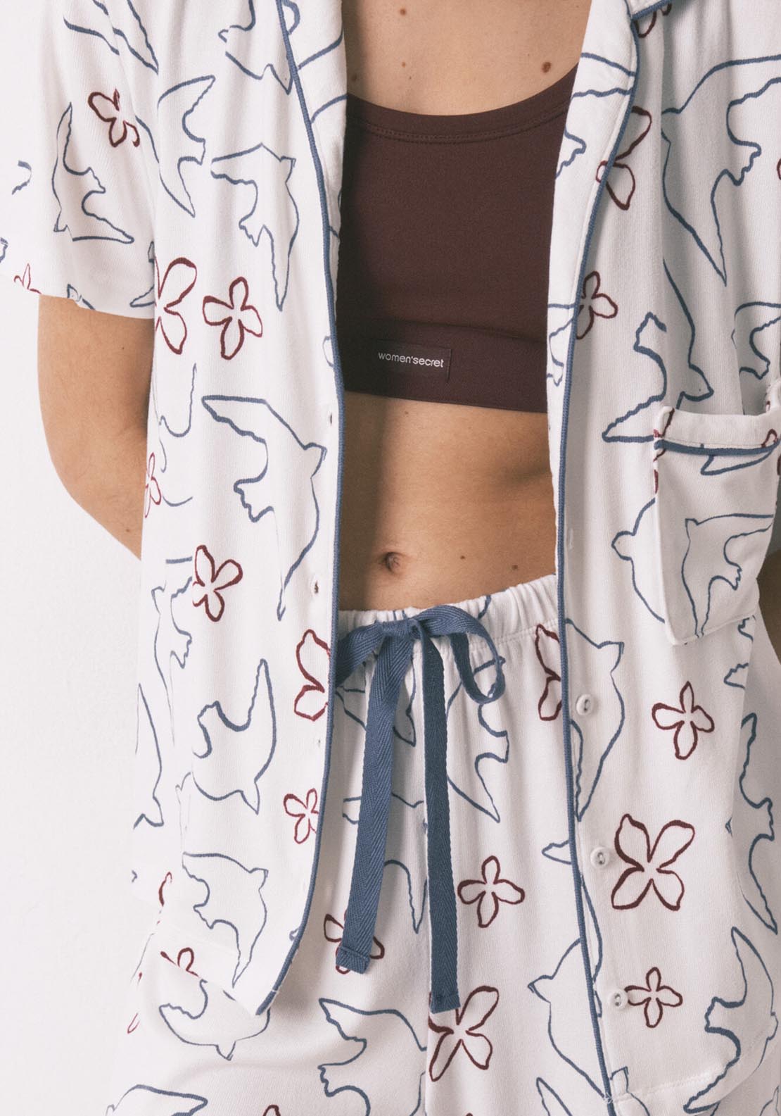 Bird Print Classic Pyjamas - White