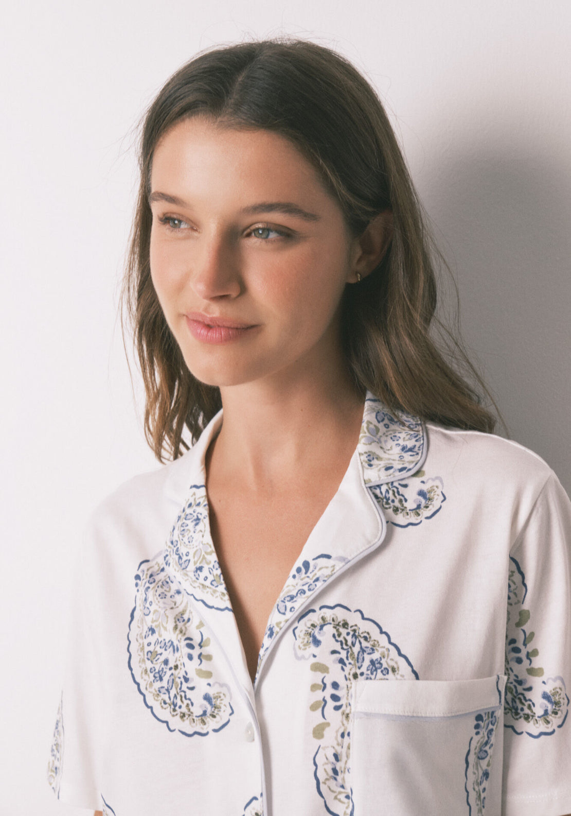 100% Cotton Paisley Classic Pyjamas - White