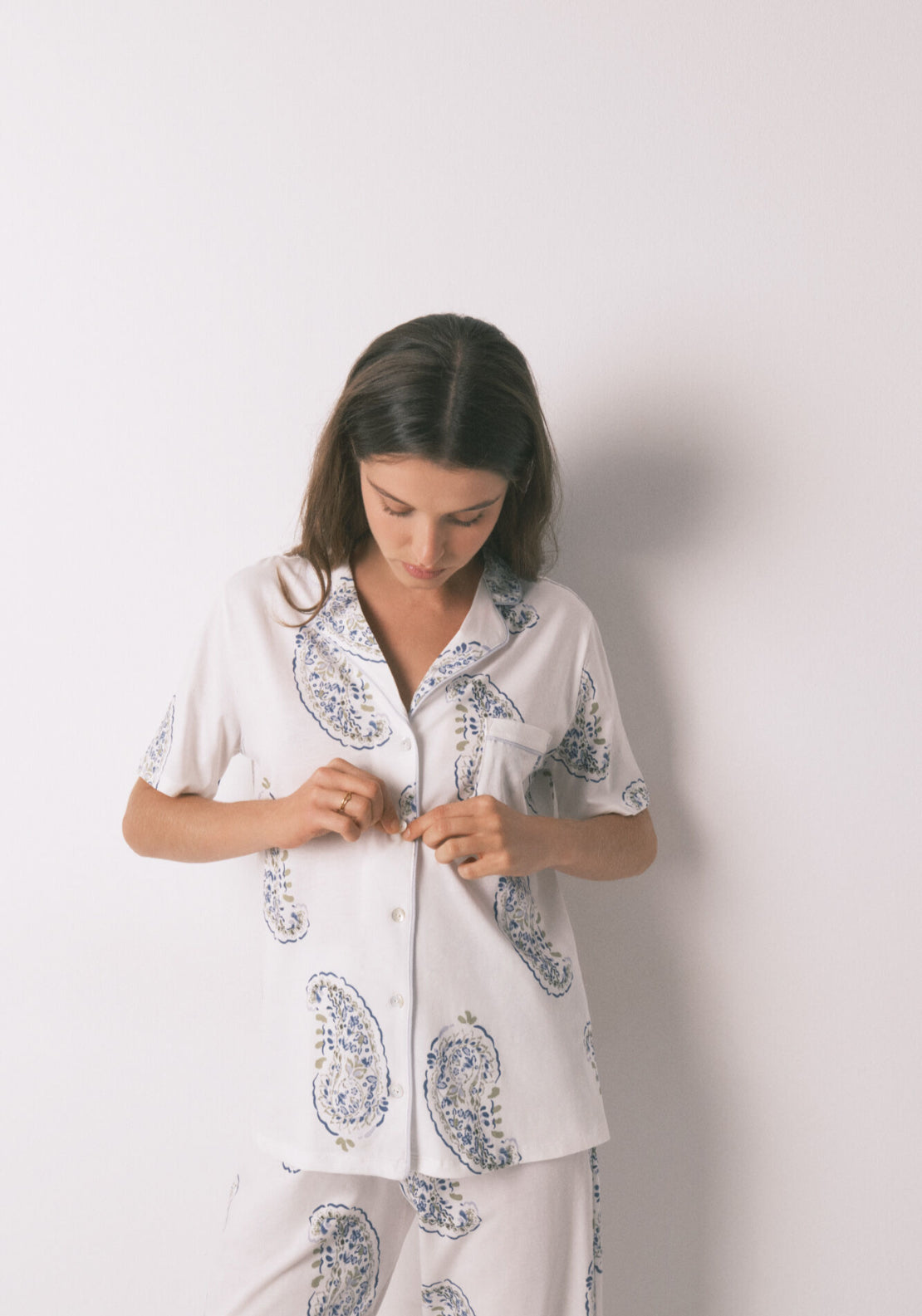 100% Cotton Paisley Classic Pyjamas - White