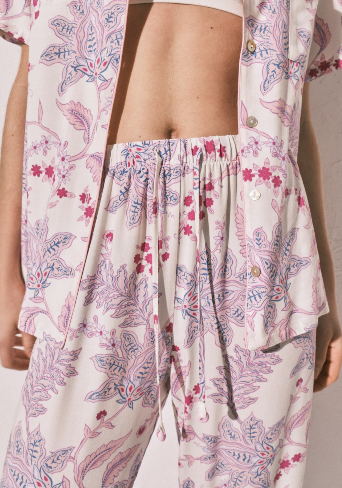 Floral Print Classic Long Pyjamas - White