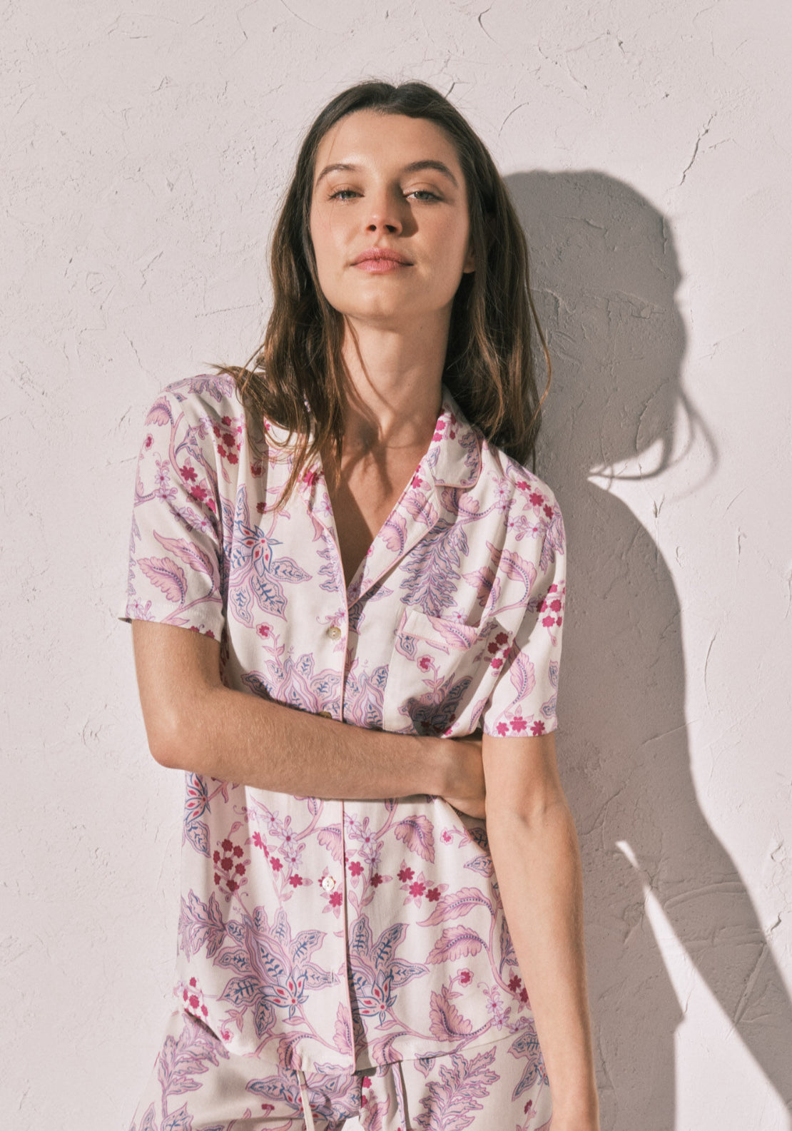 Floral Print Classic Long Pyjamas - White