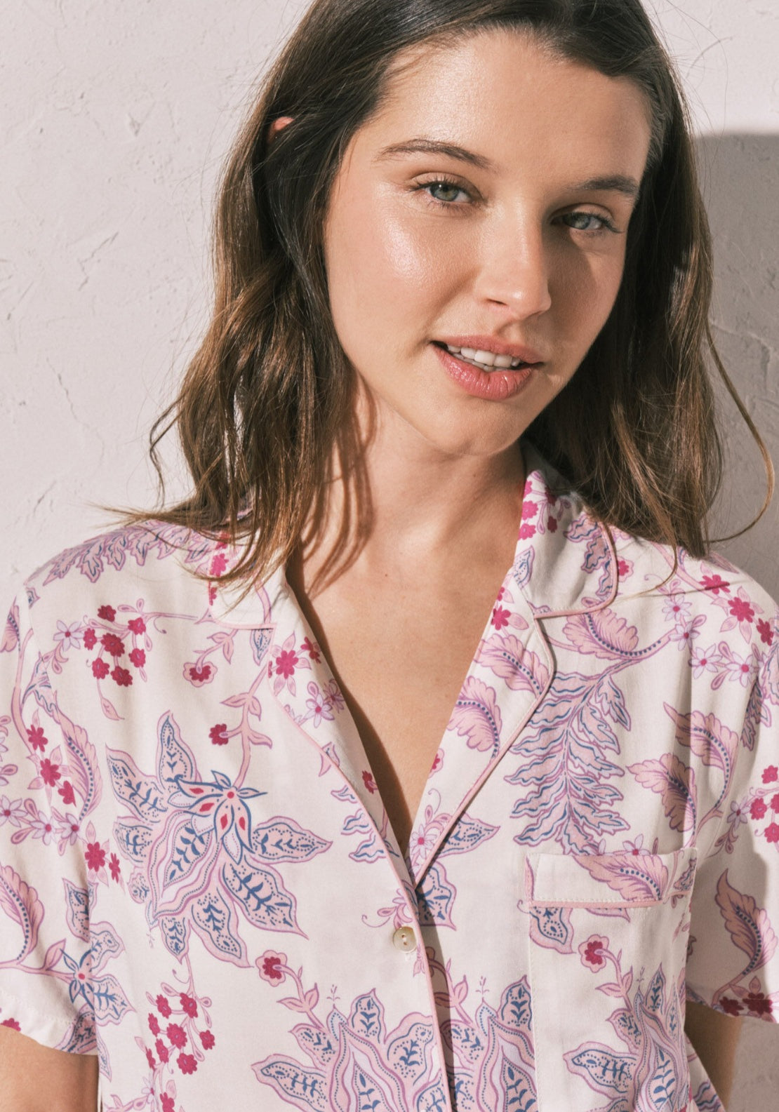 Floral Print Classic Long Pyjamas - White