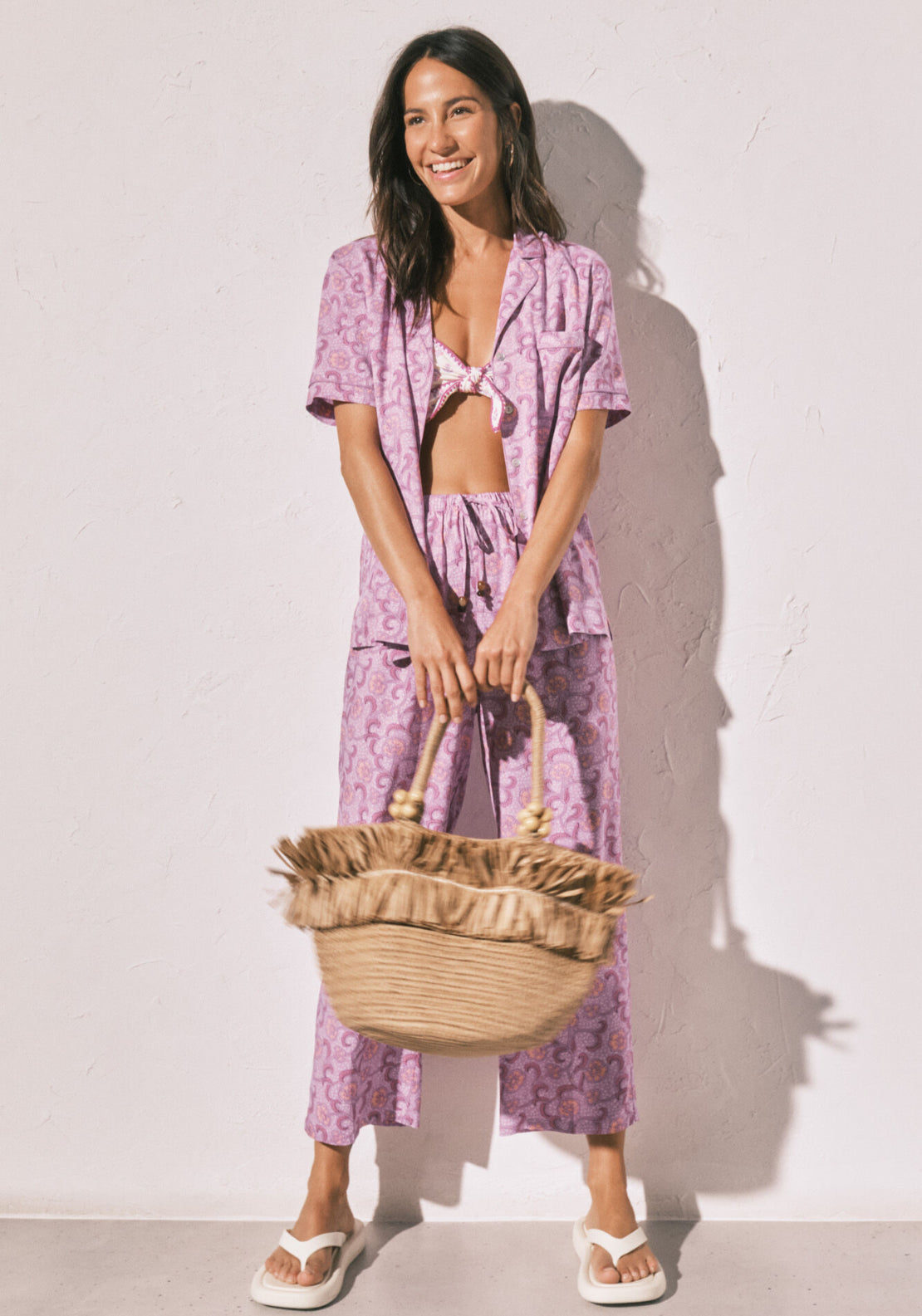 Floral Print Capri Classic Pyjamas - Pink
