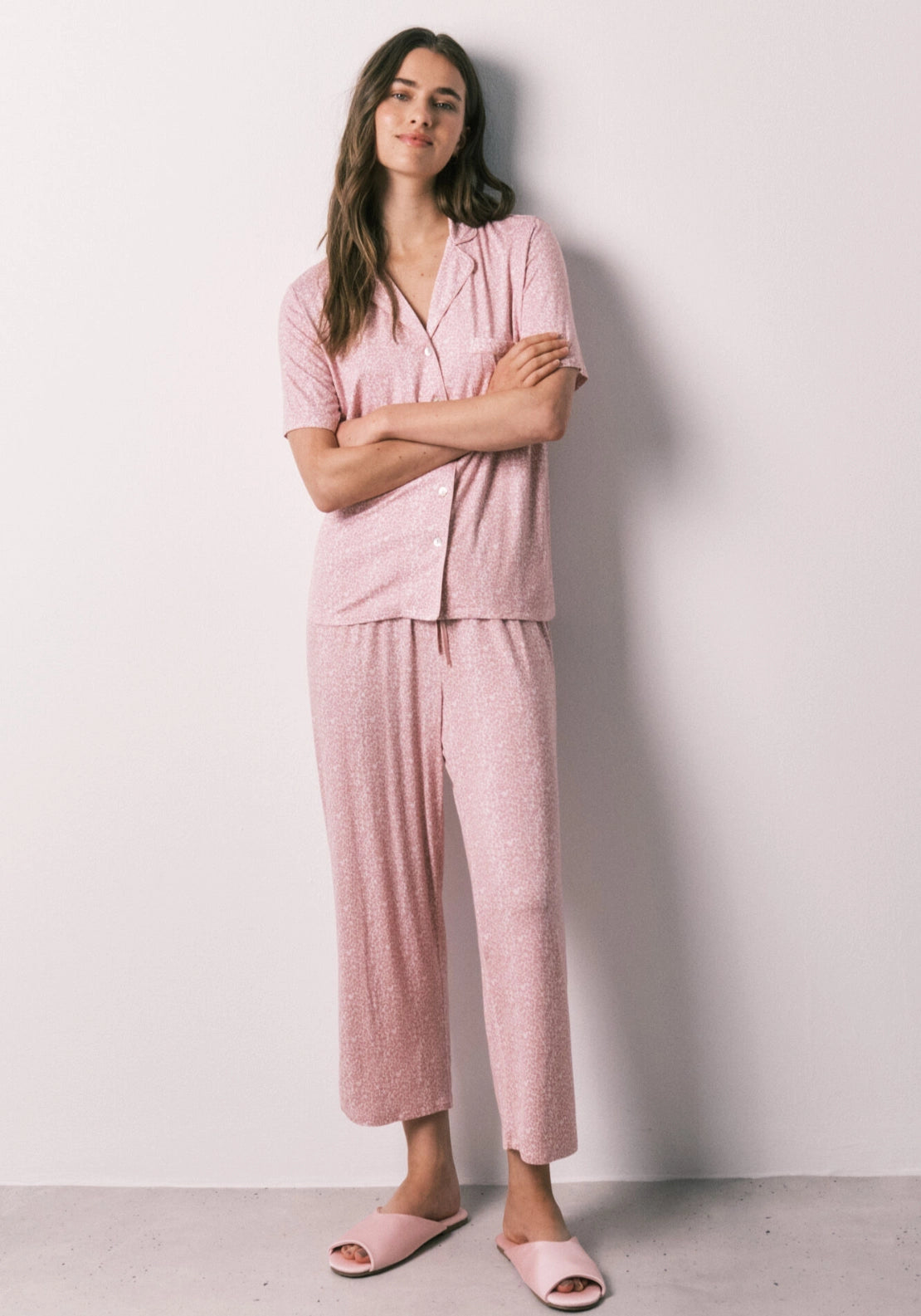 Floral Print Classic Pyjama Set - Pink
