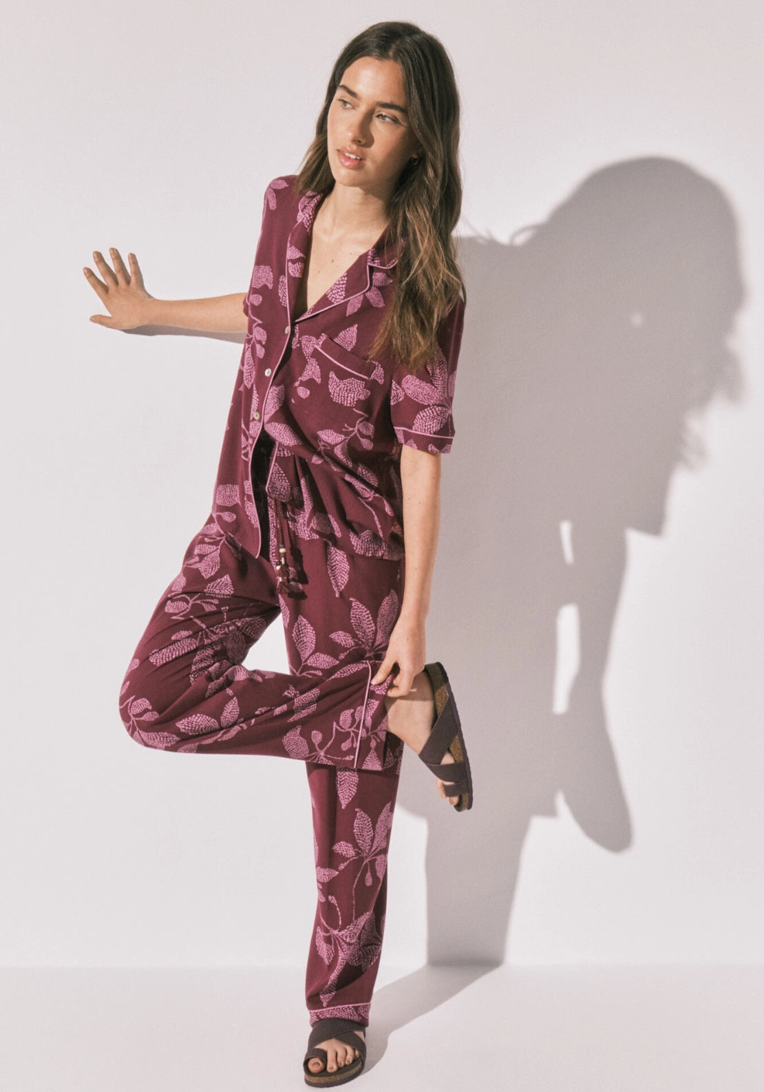 Floral Classic Pyjama Set - Wine