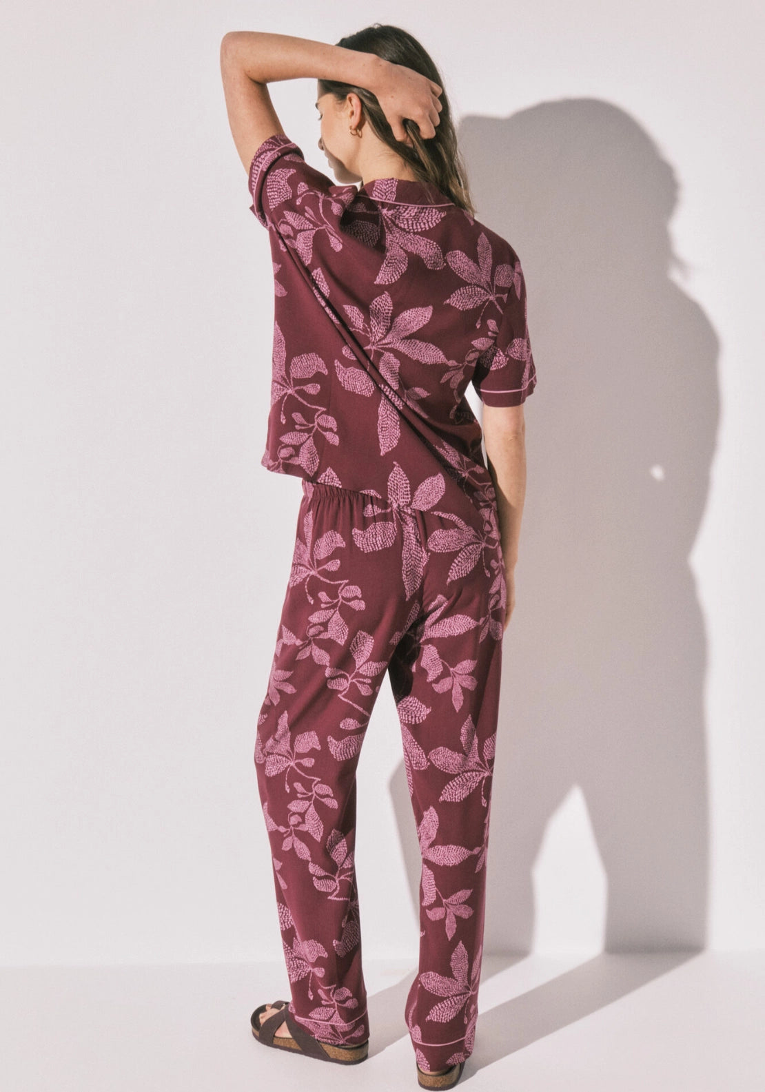 Floral Classic Pyjama Set - Wine