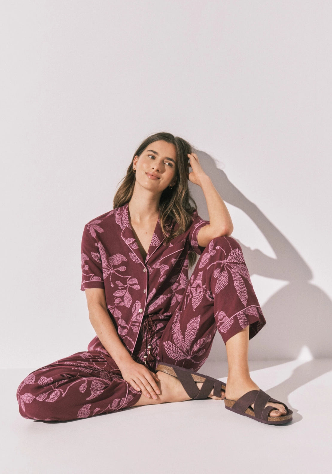 Floral Classic Pyjama Set - Wine
