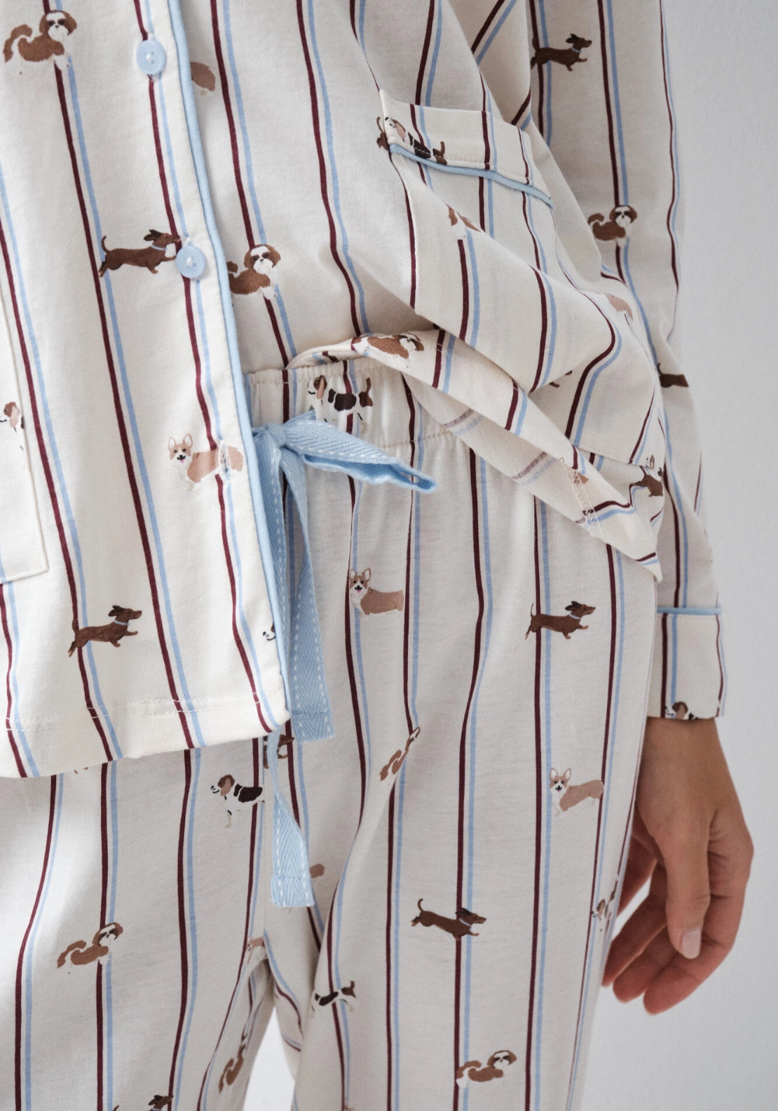Striped Dog Print Classic Pyjamas - White