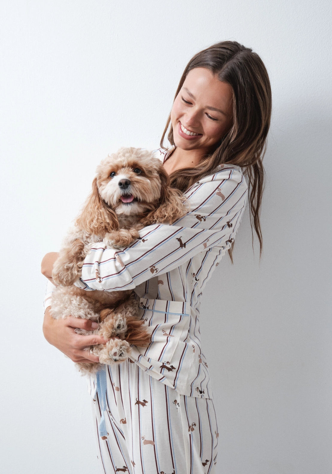 Striped Dog Print Classic Pyjamas - White
