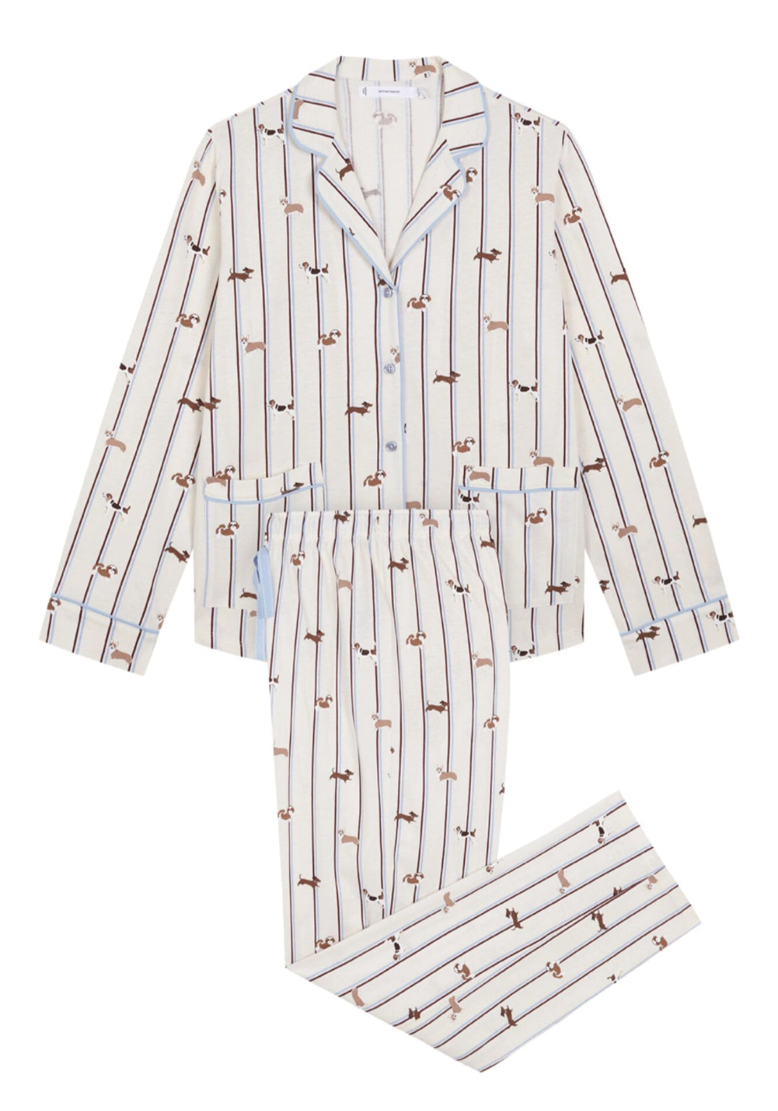 Striped Dog Print Classic Pyjamas - White