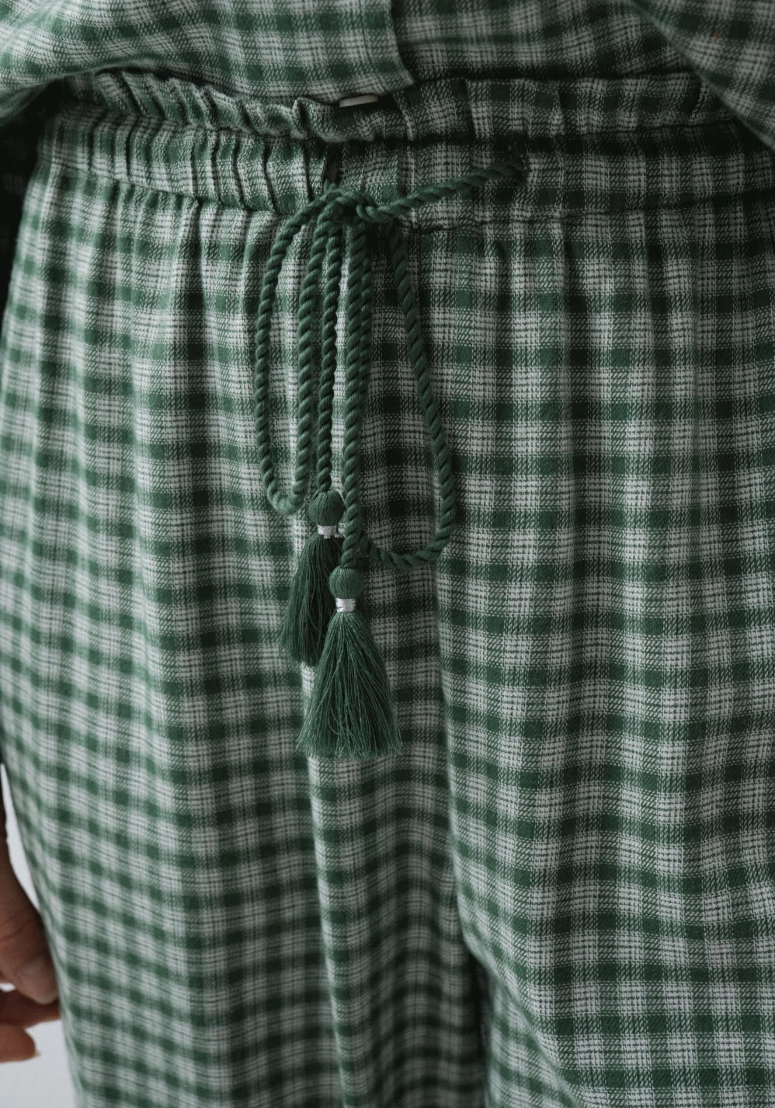 Plaid Long Pyjamas With Ruffles - Green
