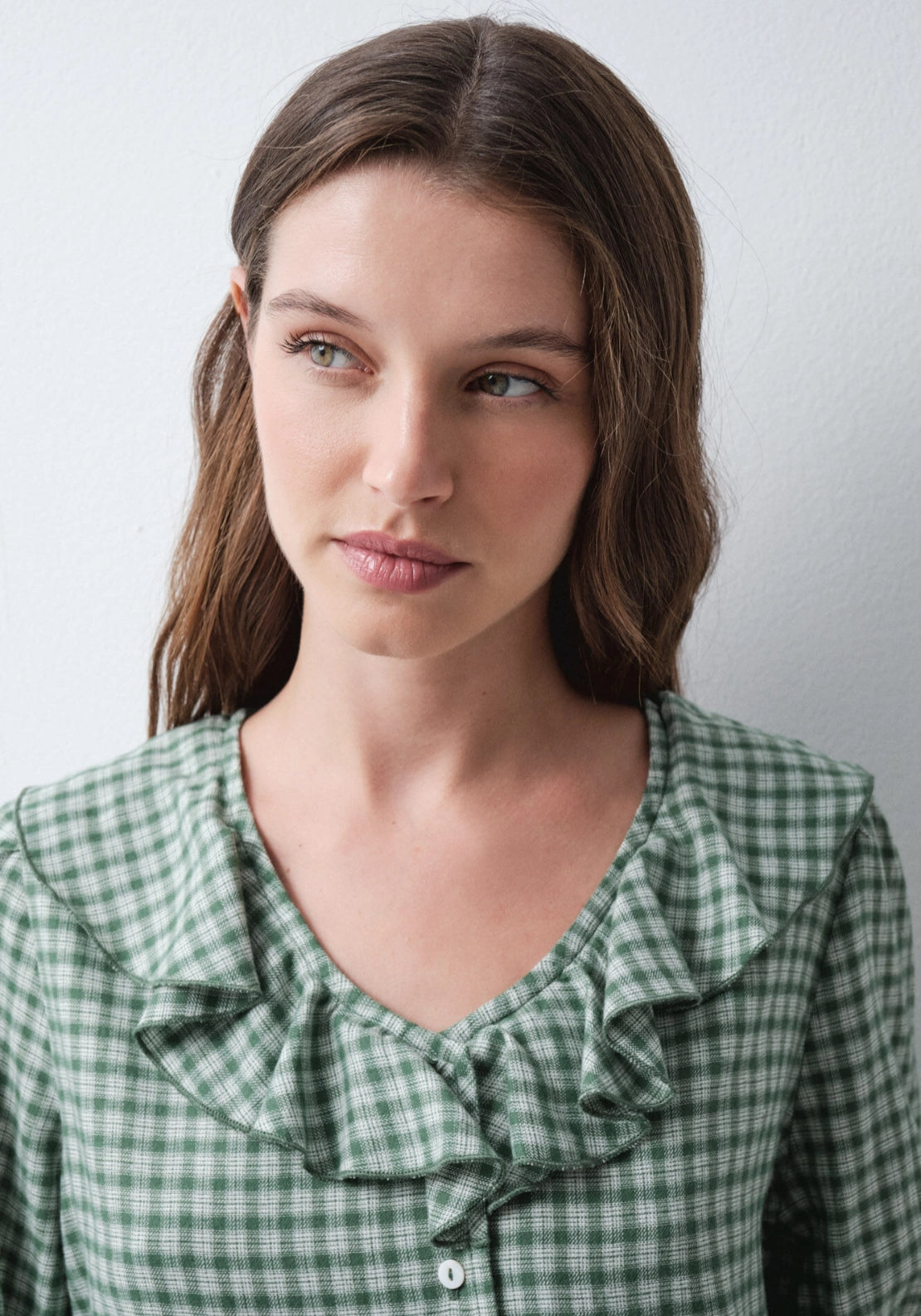 Plaid Long Pyjamas With Ruffles - Green