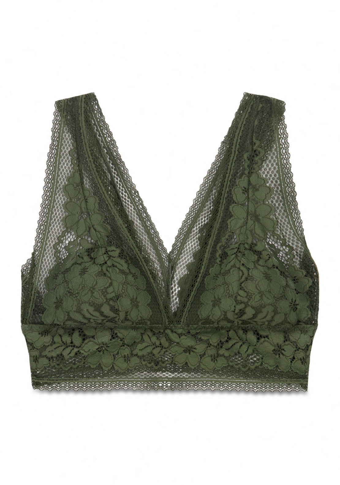 Green Lace Triangle Bralette Bra - Green
