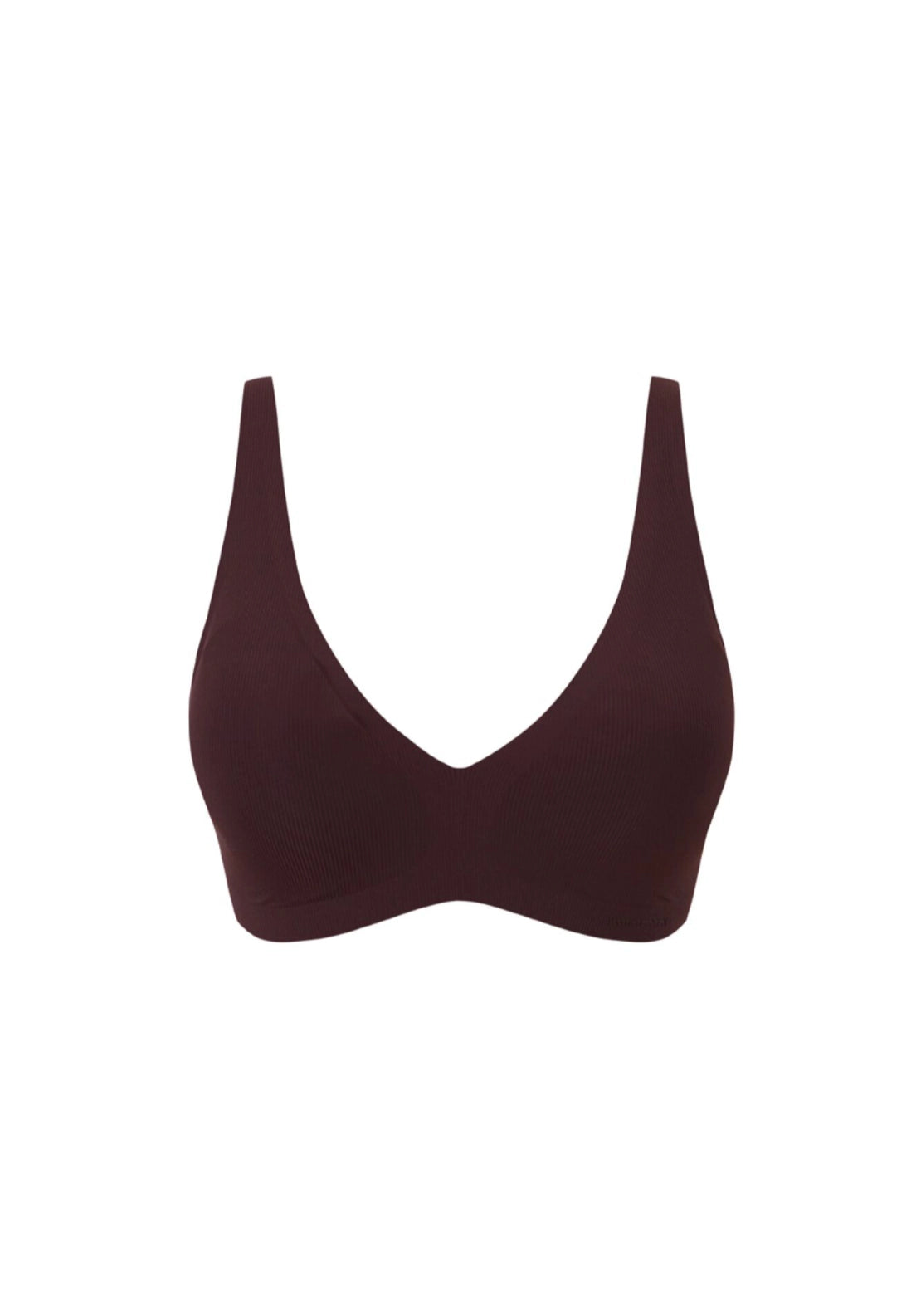 Brown Ribbed Microfibre Halterneck Top Bra - Brown
