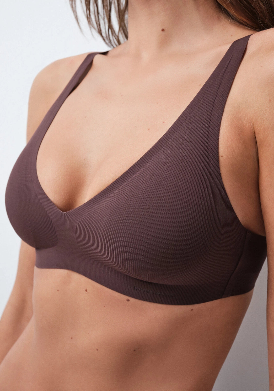 Brown Ribbed Microfibre Halterneck Top Bra - Brown
