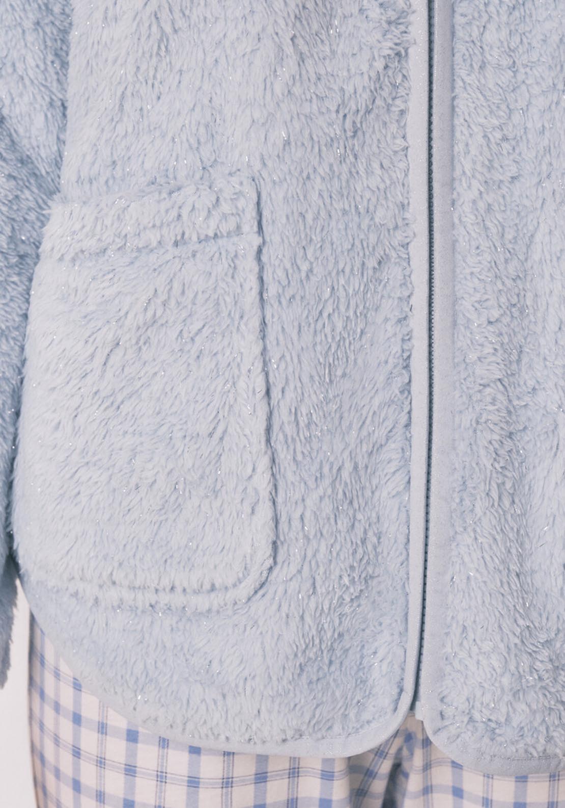 Short Robe In Blue Lurex Plush Fabric - Blue