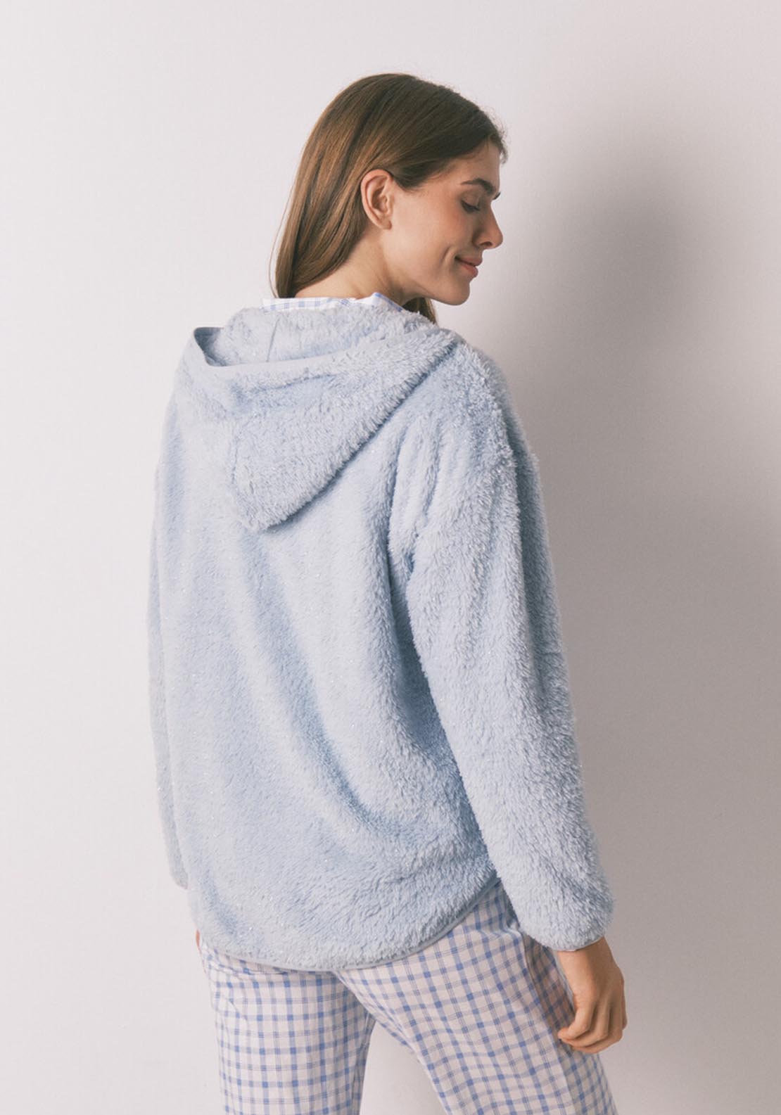 Short Robe In Blue Lurex Plush Fabric - Blue