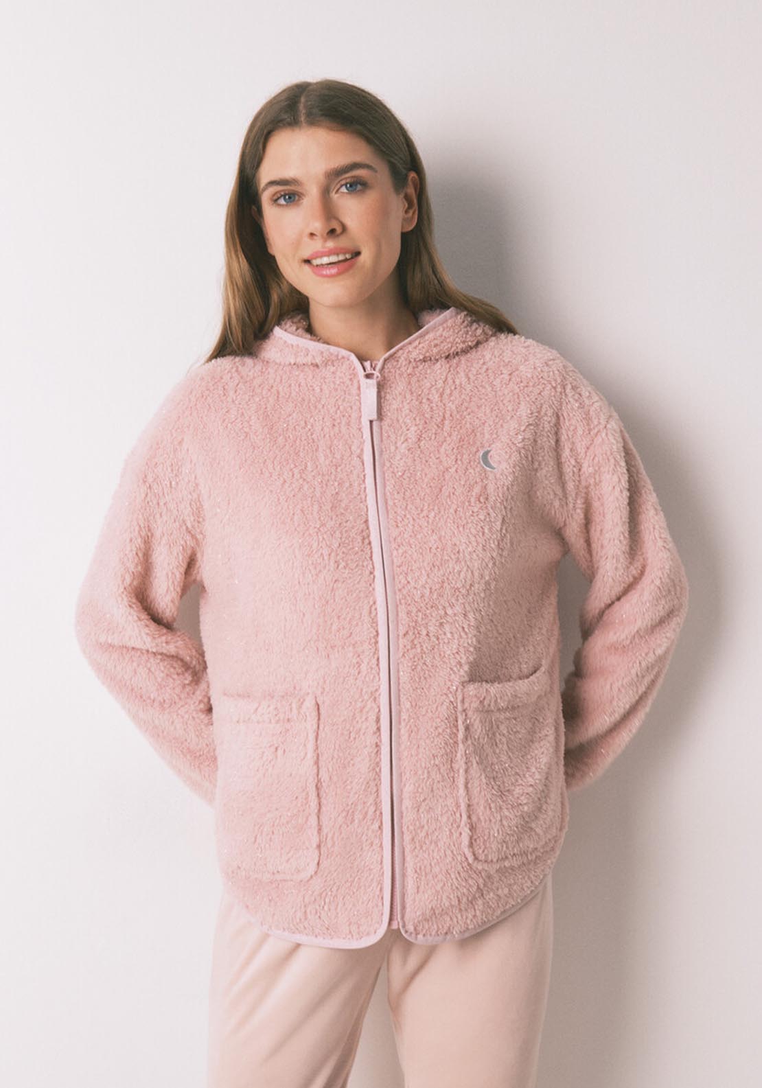 Short Pink Lurex Faux Fur Robe - Pink