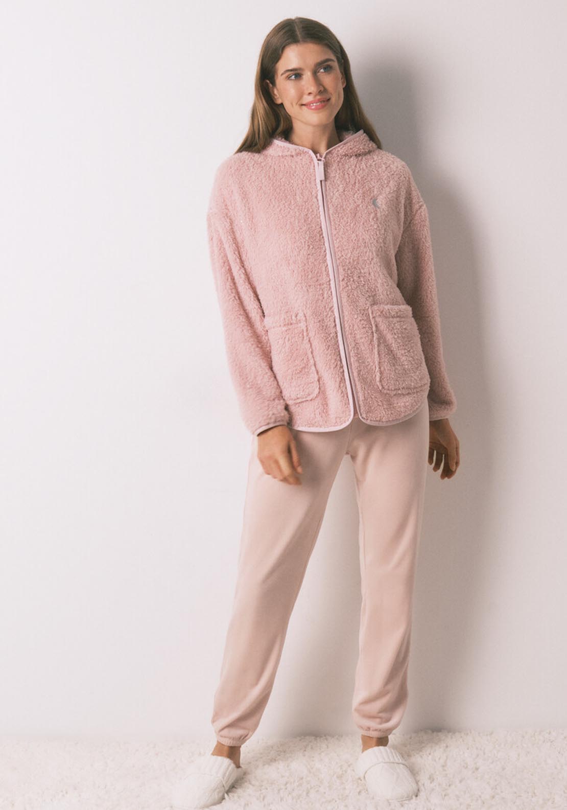 Short Pink Lurex Faux Fur Robe - Pink