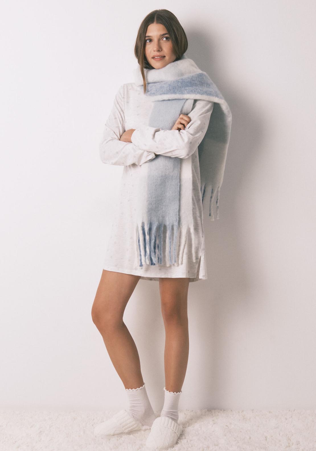 Womensecret Long Sleeves Short Nightdress - Grey 4 Shaws Department Stores