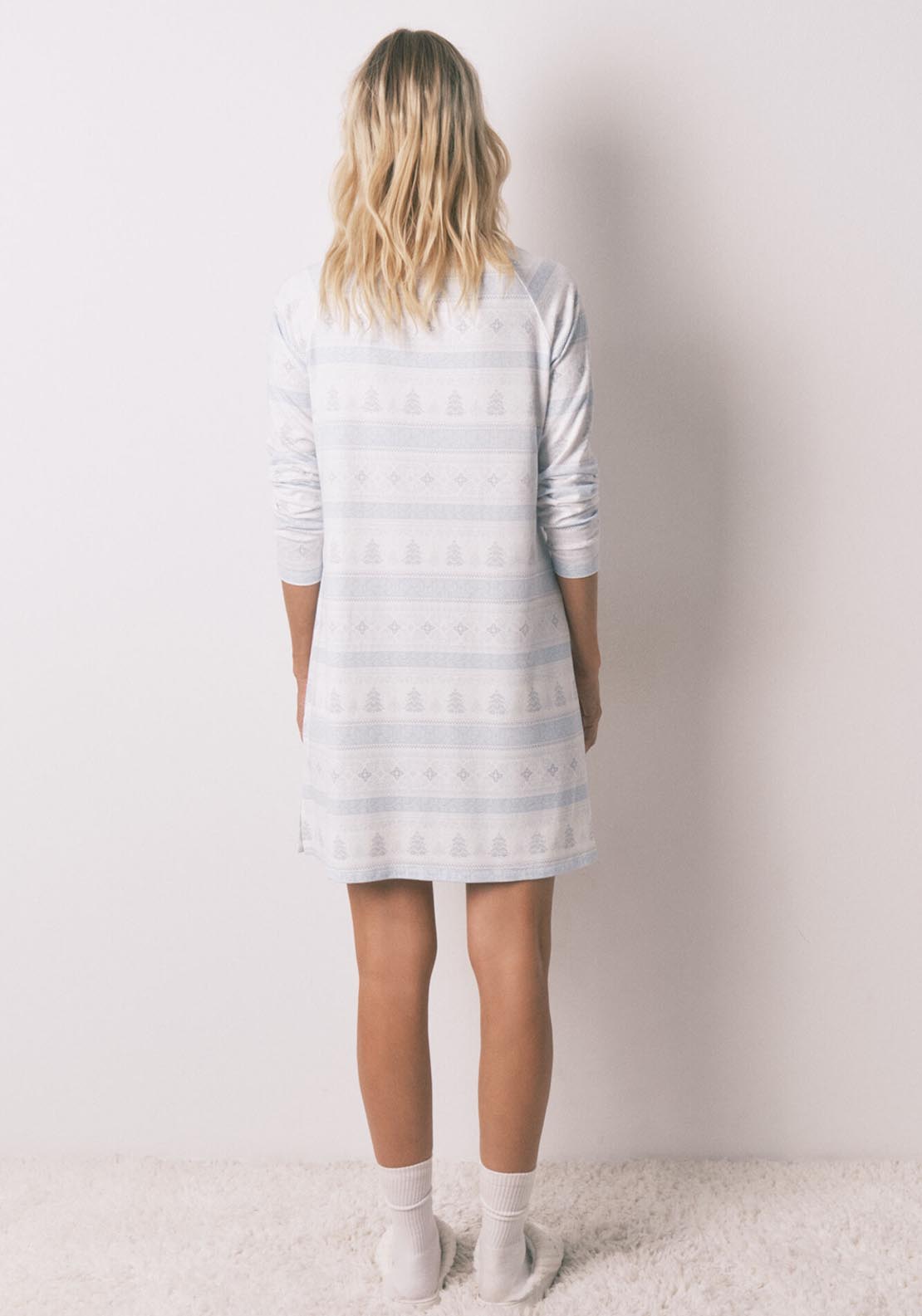 Womensecret Long Sleeves Short Nightdress - Blue 2 Shaws Department Stores