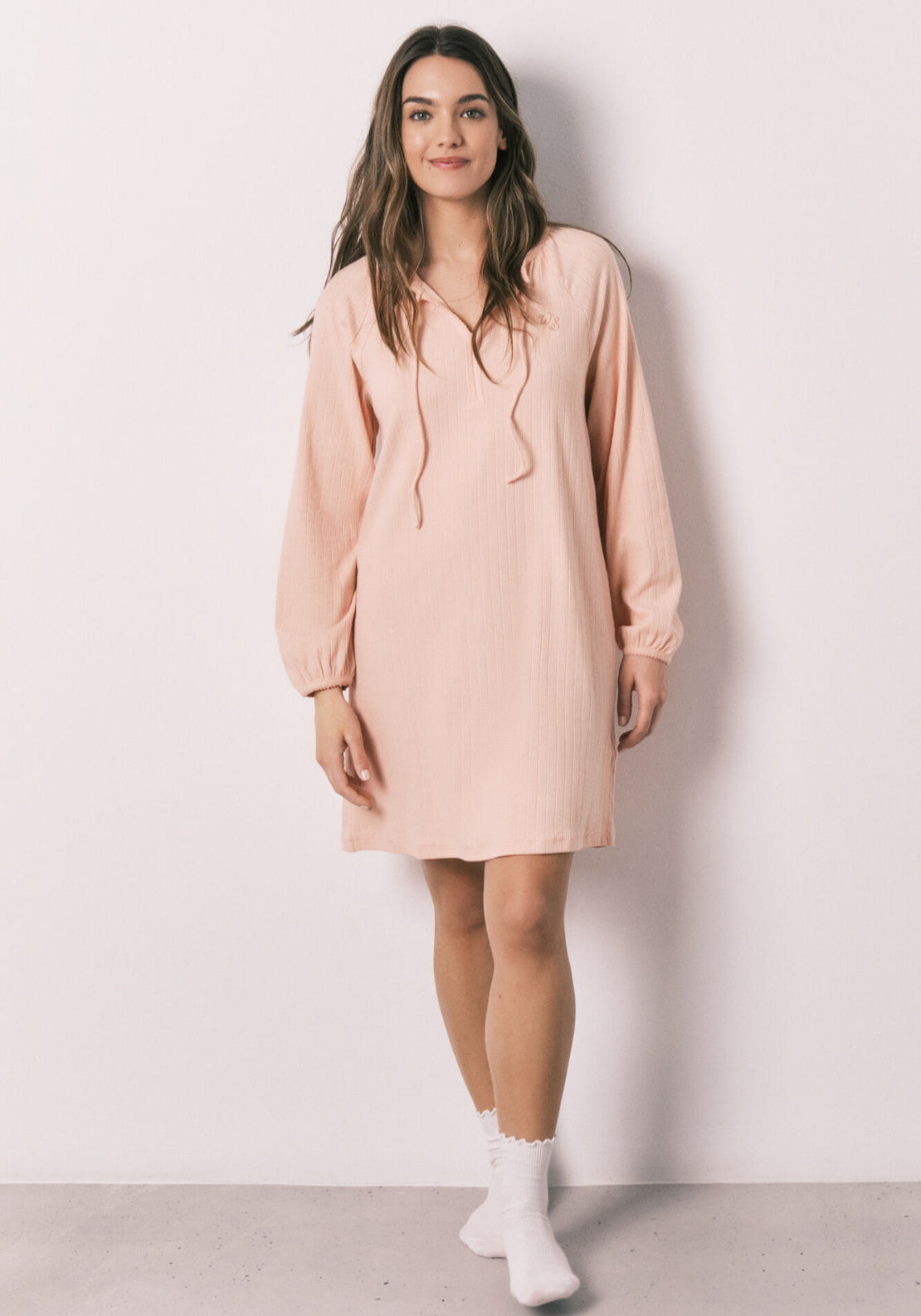 Cotton Ribbed Midi Nightgown - Orange