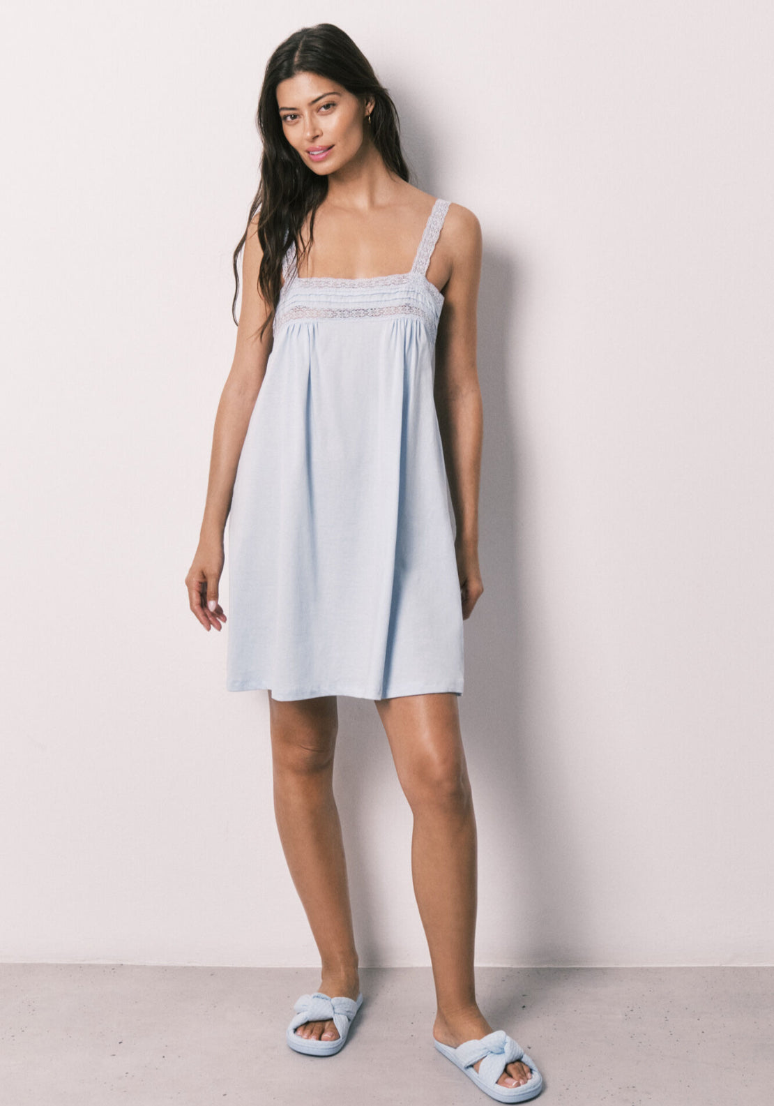 Cotton Lace Short Nightgown - Blue