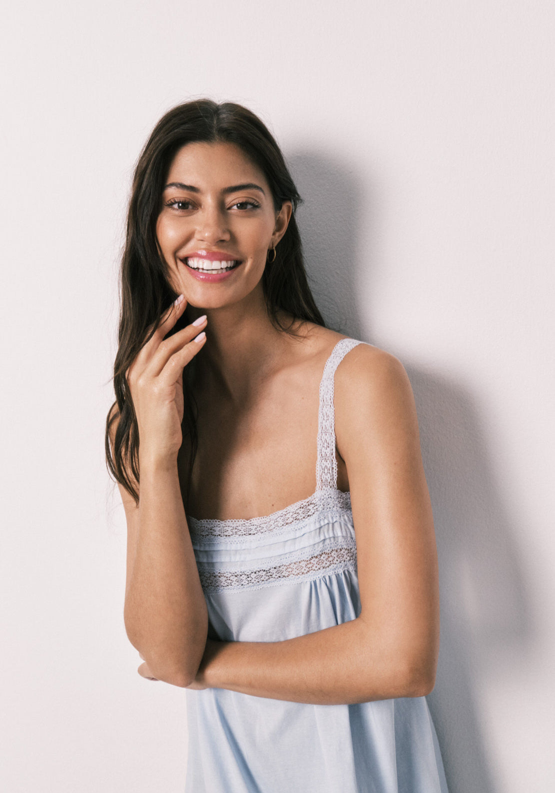 Cotton Lace Short Nightgown - Blue
