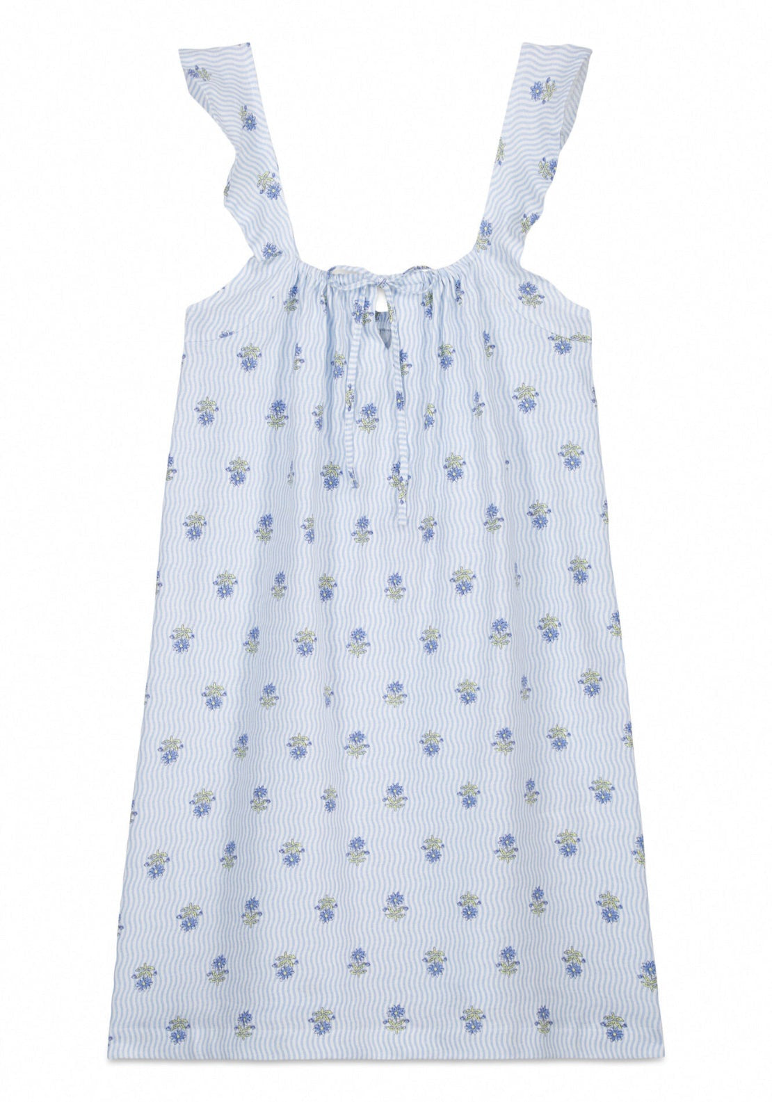 Printed Cotton Short Nightgown - Blue