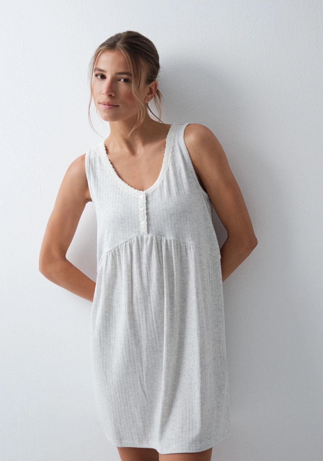 Sleeveless Short Nightdress - Grey / Silver